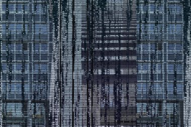 Matris sayısız bloklar, büyük veri, bulut bilgisayar, bilgisayar kavramları. Cityscape siluet. Lacivert desen dar çizgili ve kareler. Siteleri, açılış sayfaları için şablon. Modern düz tasarım.