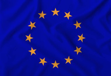 Avrupa Birliği bayrağı, yumuşak kıvrımlı bir ipek kumaş üzerinde tasvir