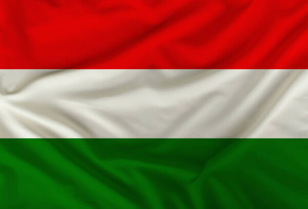 Цветной флаг Венгрии изображен на текстильных изделиях с мягкими складками
