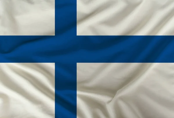 Yumuşak kıvrımlar, arka plan ile ipek kumaş finlandiya ulusal bayrağı — Stok fotoğraf