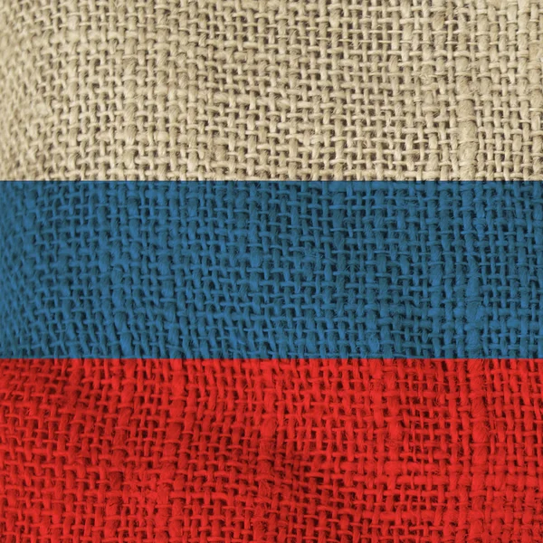 Square national flag of russia country painted on burlap canvas — Stock Photo, Image