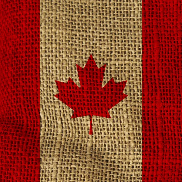 Bandera cuadrada nacional de Canadá pintada sobre un lienzo áspero — Foto de Stock