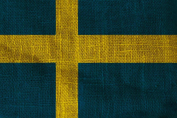 거친 직물에 그려진 스웨덴 국기 — 스톡 사진