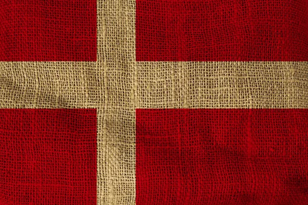 Dánská národní vlajka malovaná na hrubé tkaniny — Stock fotografie