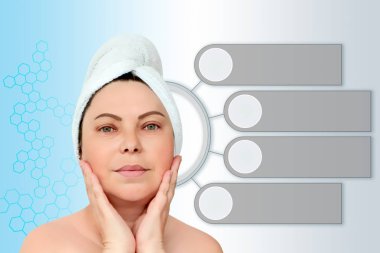 Yaşlanma Cilt güzellik kavramı. Anti-Aging yordamlar, gençleştirme, kaldırma, yüz cilt sıkılaştırma, genç cilt kırışıklık karşıtı restorasyonu