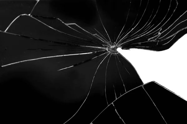 Espelho preto quebrado, vidro com rachaduras e grande fragmento caído — Fotografia de Stock
