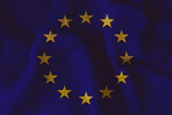 Vlajka EU na povrchu tkaných textilií — Stock fotografie