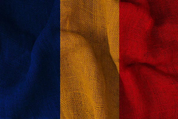 Románia ország zászlója durva vászon textúra — Stock Fotó