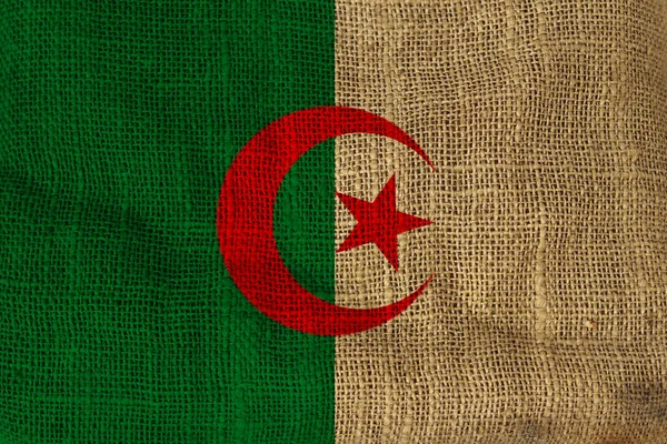 Algeria flag, painted on a rough burlap canvas — Stock Photo, Image