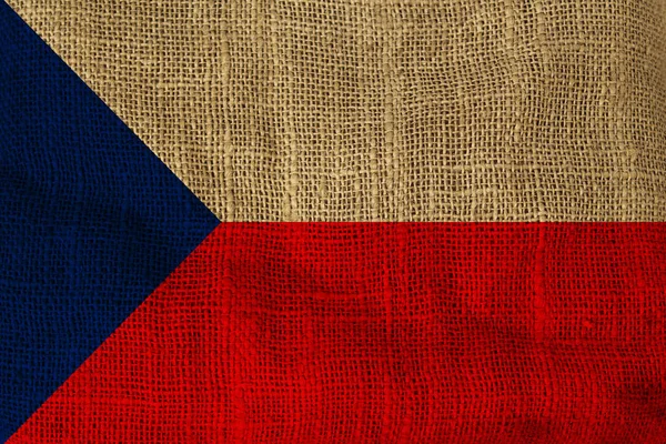 A bandeira nacional do país da República Checa, colocado em uma tela áspera de serapilheira — Fotografia de Stock