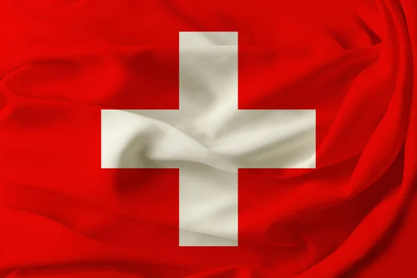 Beautiful flag of Switzerland on pleated fabric — Stock Photo, Image