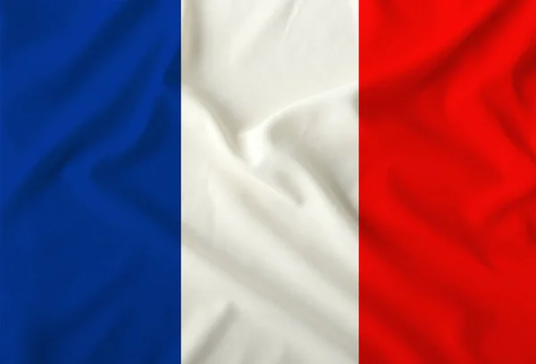Drapeau de couleur française représenté sur tissu de soie avec des plis doux — Photo