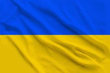 Rüzgarda yumuşak kıvrımlar ile Ukrayna Güzel ipek bayrağı.