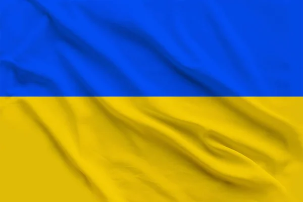 Schöne Seidenfahne der Ukraine mit weichen Falten im Wind. — Stockfoto