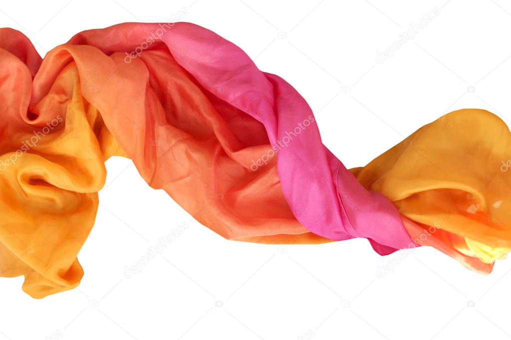 natural, delicate twisted silk, tinted in pink and orange, isolate
