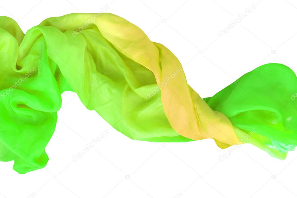 natural, delicate twisted silk, tinted in yellow and green colors, isolate