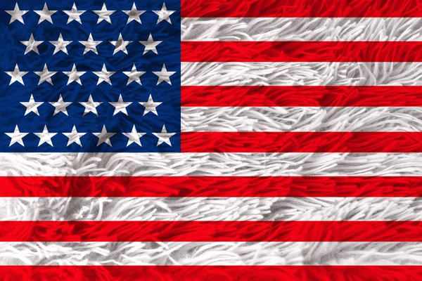 柔らかい折り目、クローズアップ、コピースペースを持つ柔らかい毛皮の美しいアメリカの国旗 — ストック写真