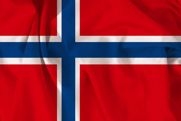Beautiful national flag of Norway on soft silk with soft folds, close-up, copy space — Stock Photo, Image