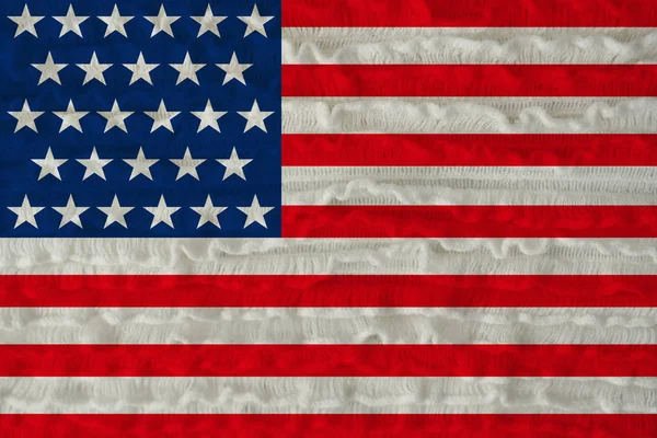 Pięknej flagi narodowej kraju Ameryki na miękkiej tekstury tła z wełny dzianinowe małe pościel z kutego Internetu — Zdjęcie stockowe