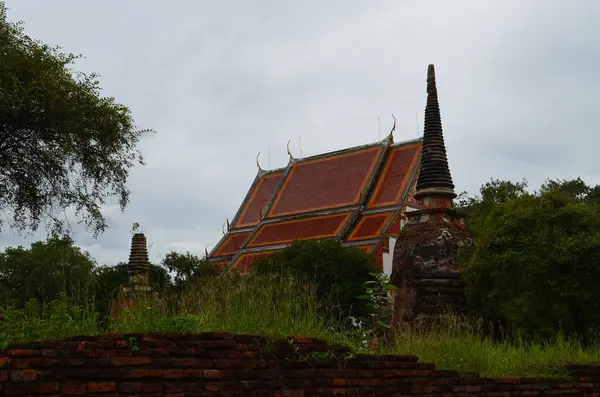 Thai culture of Ayutthaya in Thailand, temple and buddhist stupa, brick — Stock Photo, Image