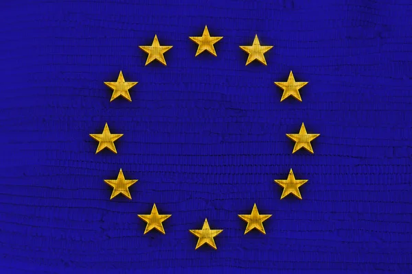 Modrá vlajka EU na povrchu tkané tkaniny — Stock fotografie