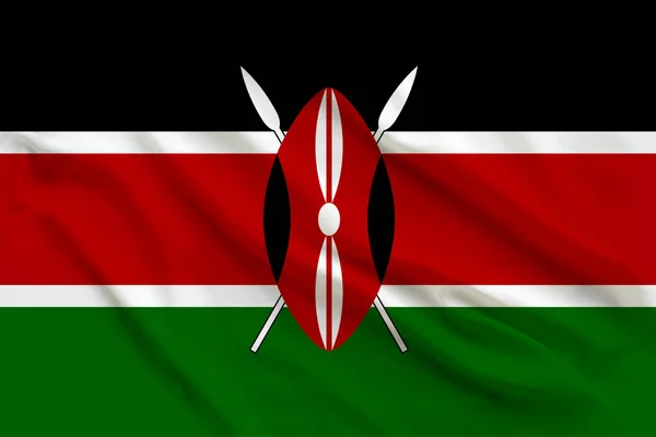 Bandiera del Kenya su una seta dolce con pieghe al vento — Foto Stock