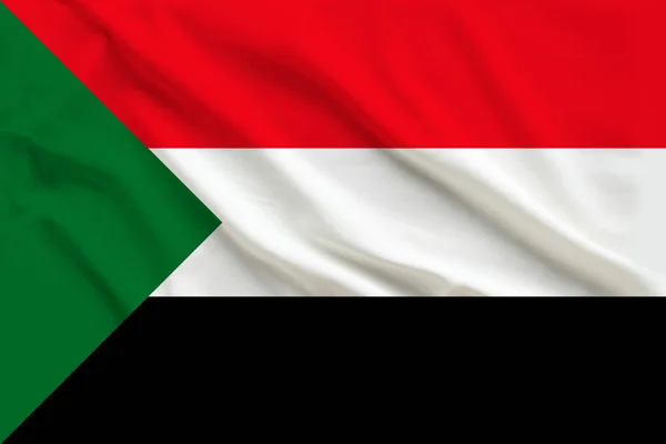 Bandeira do Sudão em seda suave com dobras no vento — Fotografia de Stock