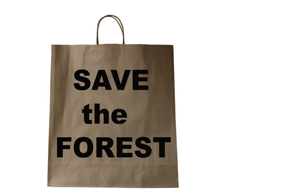 Torba papierowa Kraft z napisem Zapisz Las, natura, przyjazna dla środowiska koncepcja — Zdjęcie stockowe