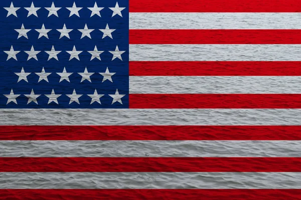EUA bandeira estadual sobreposta à textura da água, mar, conceito de recursos hídricos do país — Fotografia de Stock