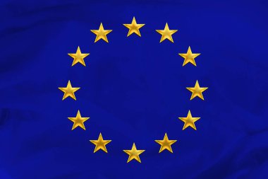 Avrupa Birliği bayrağı, yumuşak kıvrımlı yumuşak ipek üzerinde birleşik Avrupa'nın sembolü, yakın çekim