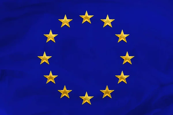 Vlajka Evropské unie, symbol sjednocené Evropy na měkkém hedvábí s měkkými záhyby, zblízka — Stock fotografie