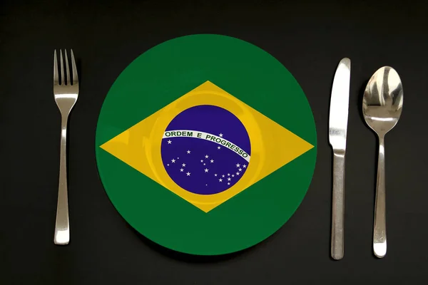 Piring dengan bendera nasional Brazil, ruang copy — Stok Foto