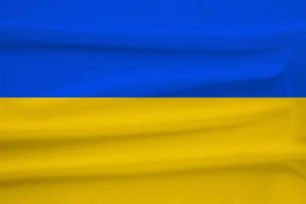 Drapeau national de l'Ukraine sur soie douce avec plis du vent, concept de voyage, immigration, politique — Photo