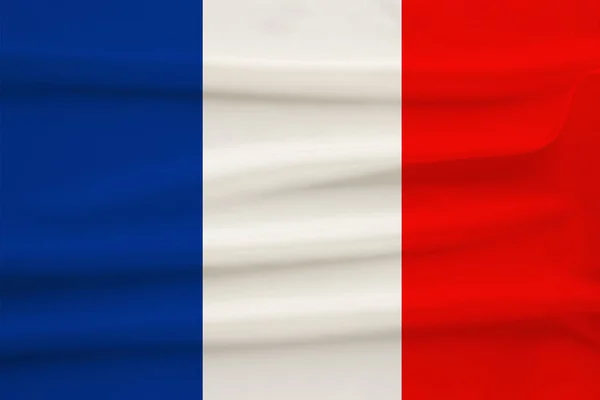 Drapeau national du pays france on gentle silk with wind folds, travel concept, immigration, politics, copy space, close-up — Photo