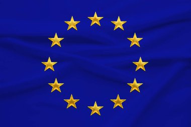 stilize Avrupa Birliği bayrağı, yumuşak kıvrımlı yumuşak ipek üzerinde birleşik Avrupa'nın sembolü, yakın çekim