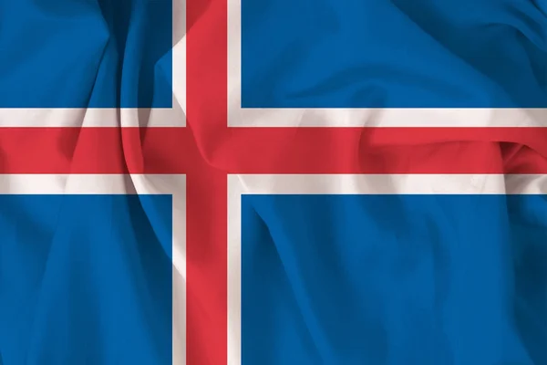 Gyönyörű selyem zászló Izland puha redők a szélben — Stock Fotó