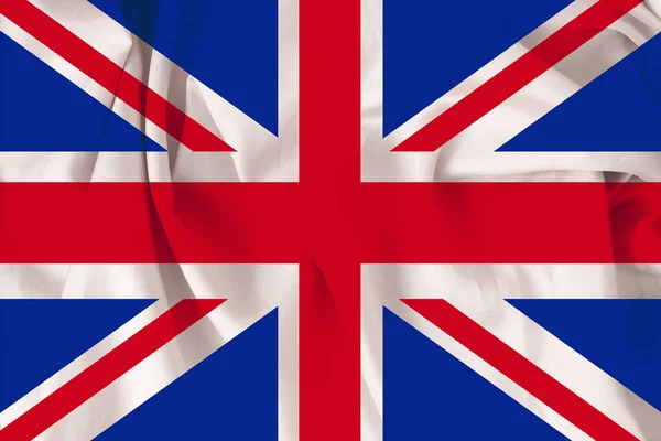 Piękna Narodowa flaga Wielkiej Brytanii na miękkiej jedwabiu z miękkimi fałdami, zbliżenie, przestrzeń kopiowania — Zdjęcie stockowe