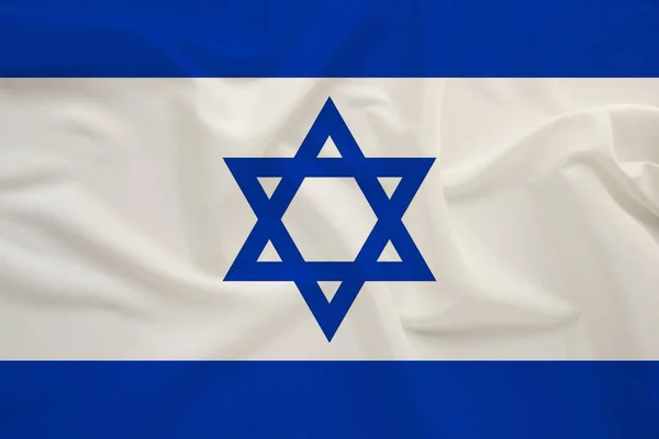 Bandiera nazionale del paese d'Israele su seta dolce con pieghe di vento, concetto di viaggio, immigrazione, politica, spazio per copiare, primo piano — Foto Stock