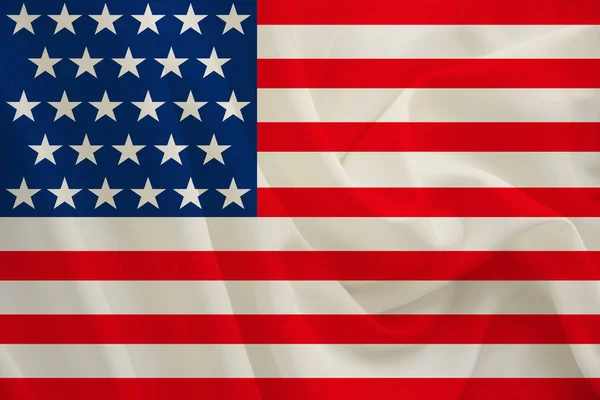 Εθνική σημαία της χώρας των ΗΠΑ σε απαλό μετάξι με πτυχώσεις, σχέδιο ταξιδιού, μετανάστευση, πολιτική — Φωτογραφία Αρχείου