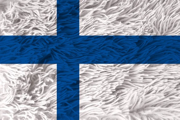 Beautiful national flag of Finland on soft fur with soft folds, close-up, copy space — Stock Photo, Image