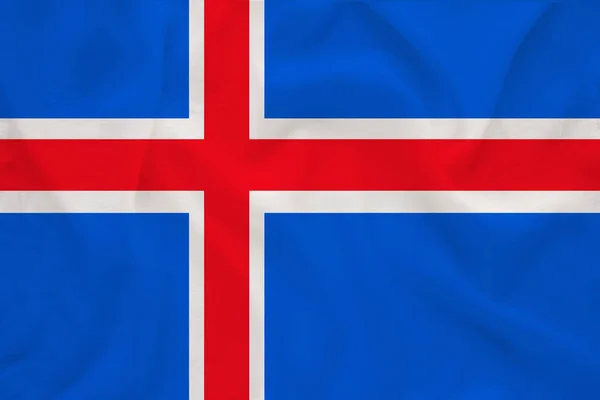 National flag of the country iceland on delicate silk with creases from the wind, concept of travel, immigration, politics, copy space, close-up — Stock Photo, Image