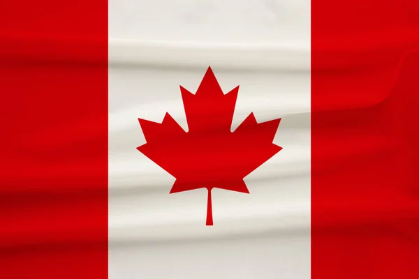 Bandera nacional de Canadá sobre suave seda con pliegues de viento, concepto de viaje, inmigración, política —  Fotos de Stock