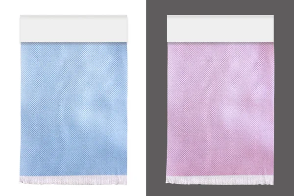 Ett urval av blått och lila tyg på en vit bakgrund, isolera, närbild, kopiera utrymme — Stockfoto