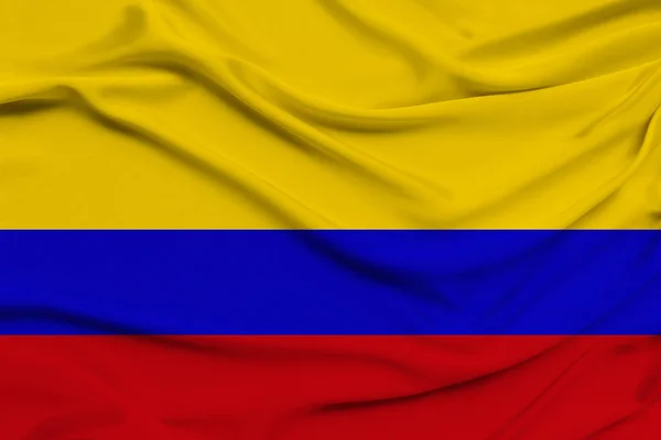 Bandiera della Colombia su una seta dolce con pieghe nel vento — Foto Stock