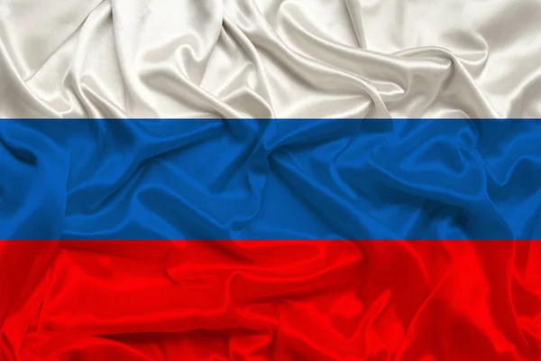 Bandera nacional del país Rusia en suave seda con pliegues de viento, concepto de viaje, inmigración, política —  Fotos de Stock