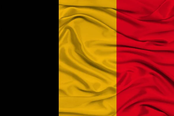 National flag of belgium on gentle silk with wind folds, travel concept, immigration, politics, copy space, close-up — Stock Photo, Image
