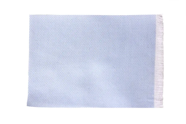Blue fabric sample on white background, isolate, close-up, copy space — Stock Photo, Image