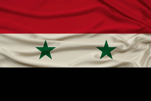 Bela fotografia da bandeira nacional da Síria em seda delicada brilhante com cortinas macias, o conceito de poder do Estado, a vida no campo, horizontal, close-up, espaço de cópia — Fotografia de Stock