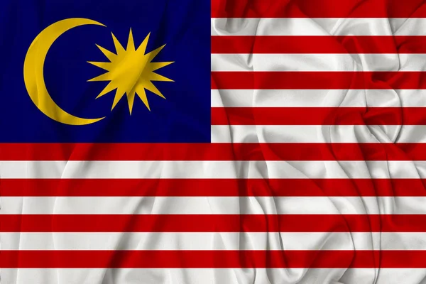 Красивая фотография национального флага Малайзии на тонком блестящем шелке с мягкими драпировками, концепция государственной власти, жизнь страны, горизонтальный, крупный план, копировальное пространство — стоковое фото