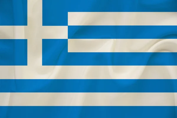 Національний прапор Греції на тонкому шовкові з вітровими складками, туристична концепція, імміграція, політика, копіювальний простір, крупний план — стокове фото